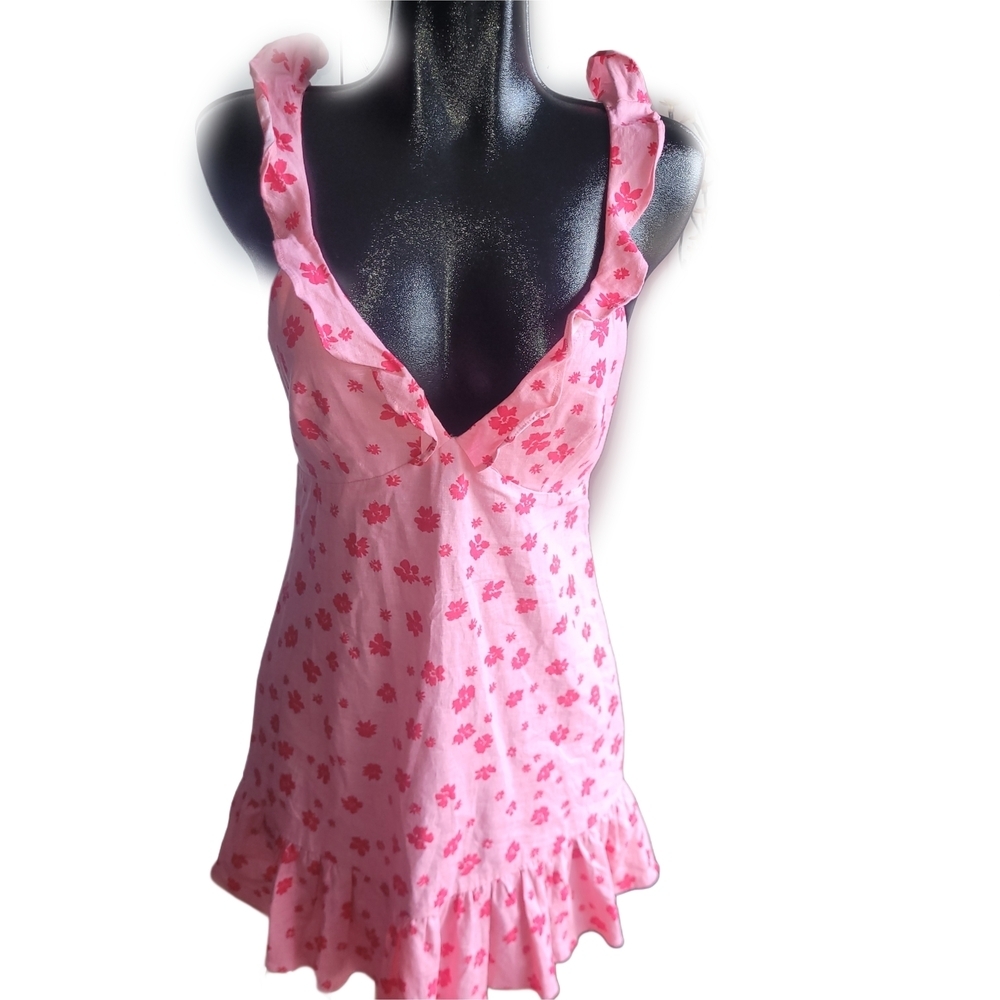 Zara Pink Ruffled Floral Print Mini Dress Size M - Picture 3 of 8